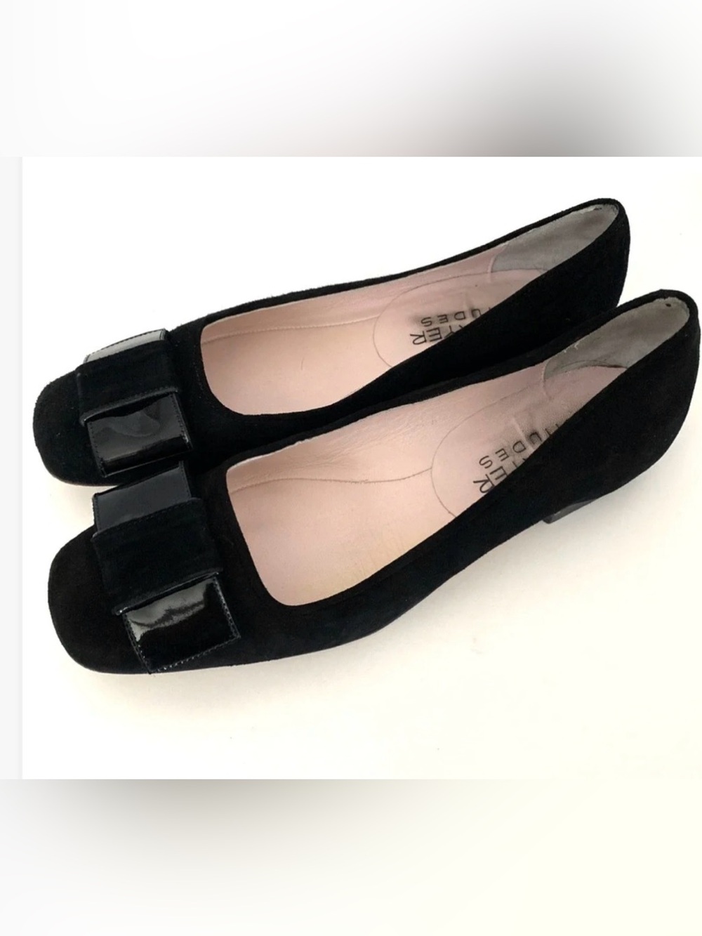 Paul Mayer Black leather Suede Ballet Flats with Patent Bow